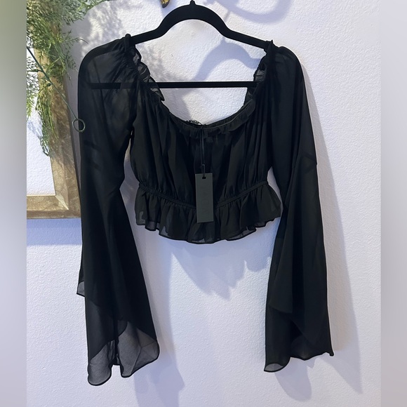 Widow Sheer Mesh Crop Top with Bell Sleeves size small - Picture 1 of 2